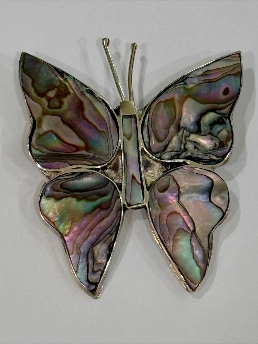 TAXCO Abalone Shell Butterfly Brooch in Iridescent Greens, Purples and Pink